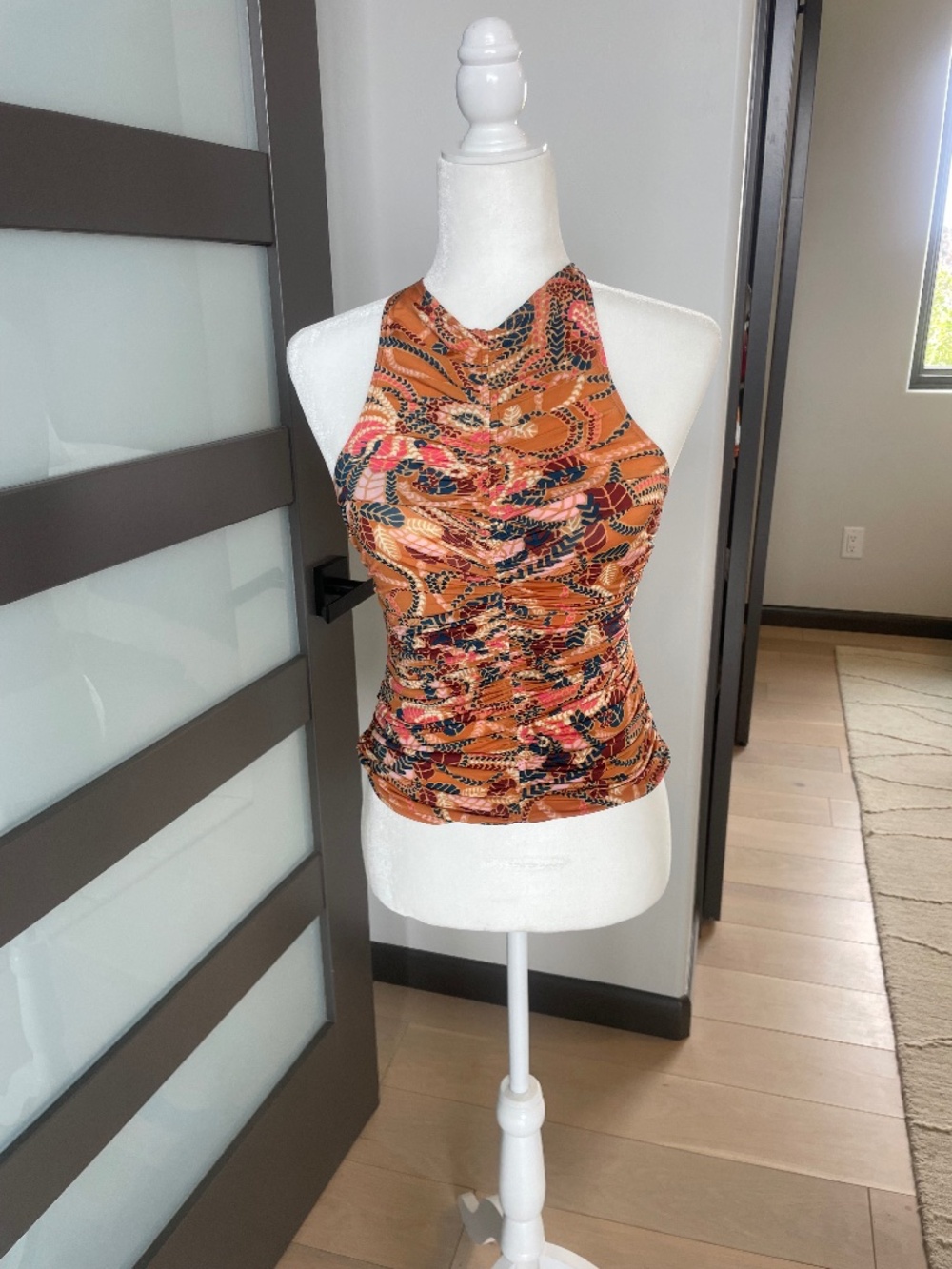 A.L.C. Adley Ruched Racerback Tank Top - "Clay Combo"